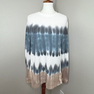 XCVI Strickland Top XL Thermal Tie-Dye White Blue Tan Bohemian Hippie Boho Beach